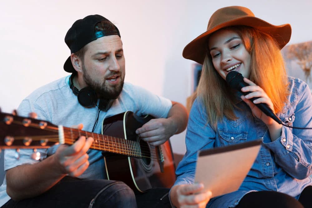 Artist composing and recording the personalized song